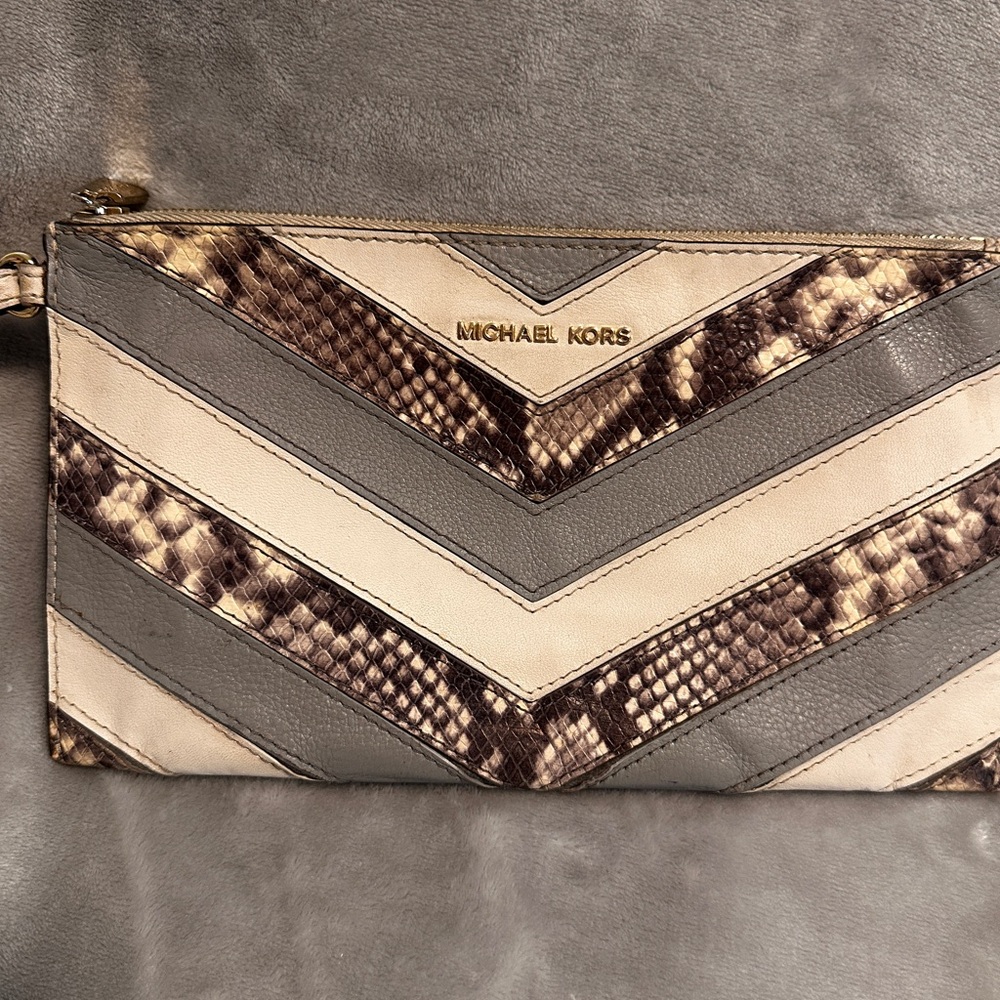 Michael Kors Metallic Python Envelope Clutch – Luxe Designer Evening Bag